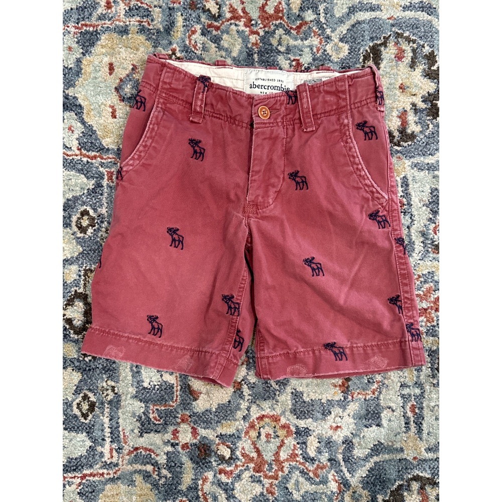 Vintage Abercrombie Chino Shorts Boys 10 Red Embroidered Moose